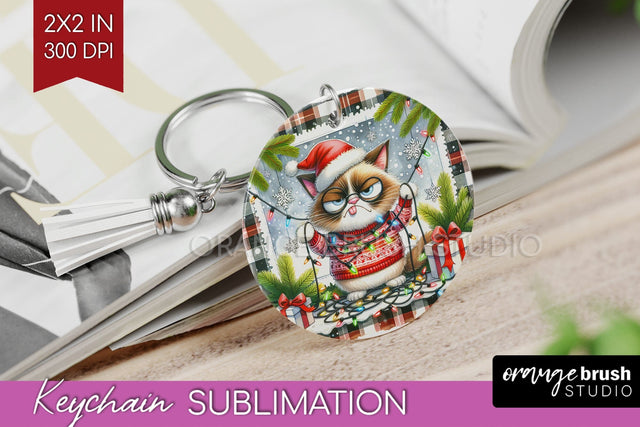 Christmas Cat Keychain PNG - Funny Keychain Sublimation Sublimation OrangeBrushStudio 