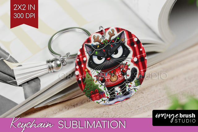 Christmas Cat Keychain PNG - Funny Keychain Sublimation Sublimation OrangeBrushStudio 