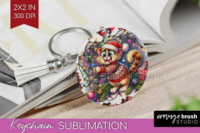 Christmas Cat Keychain PNG - Funny Keychain Sublimation Sublimation OrangeBrushStudio 
