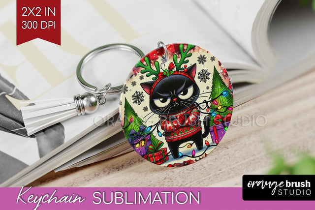 Christmas Cat Keychain PNG - Funny Keychain Sublimation Sublimation OrangeBrushStudio 