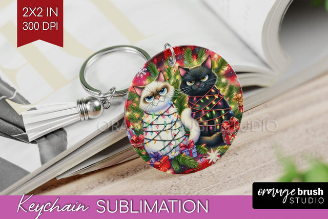 Christmas Cat Keychain PNG - Funny Keychain Sublimation Sublimation OrangeBrushStudio 