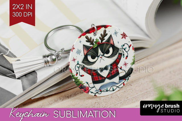 Christmas Cat Keychain PNG - Funny Keychain Sublimation Sublimation OrangeBrushStudio 
