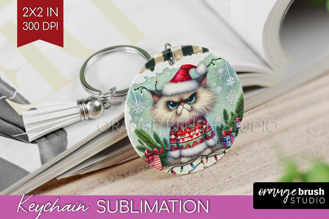 Christmas Cat Keychain PNG - Funny Keychain Sublimation Sublimation OrangeBrushStudio 