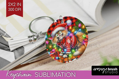 Christmas Cat Keychain PNG - Funny Keychain Sublimation Sublimation OrangeBrushStudio 