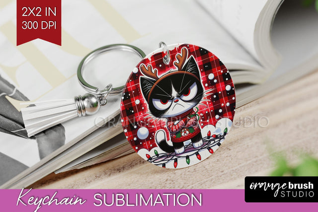 Christmas Cat Keychain PNG - Funny Keychain Sublimation Sublimation OrangeBrushStudio 