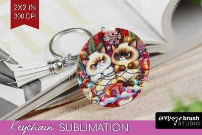 Christmas Cat Keychain PNG - Funny Keychain Sublimation Sublimation OrangeBrushStudio 
