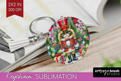 Christmas Cat Keychain PNG - Funny Keychain Sublimation Sublimation OrangeBrushStudio 