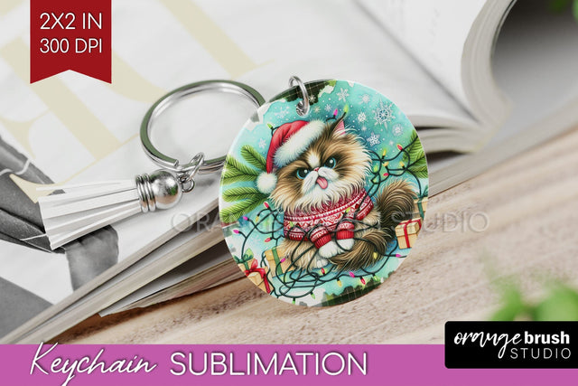 Christmas Cat Keychain PNG - Funny Keychain Sublimation Sublimation OrangeBrushStudio 
