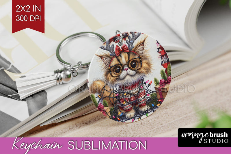 Christmas Cat Keychain PNG - Funny Keychain Sublimation Sublimation OrangeBrushStudio 
