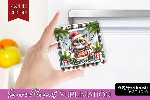 Christmas Cat Magnet Sublimation - Funny Square Magnet PNG Sublimation OrangeBrushStudio 
