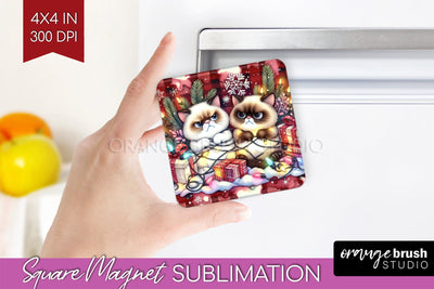Christmas Cat Magnet Sublimation - Funny Square Magnet PNG Sublimation OrangeBrushStudio 