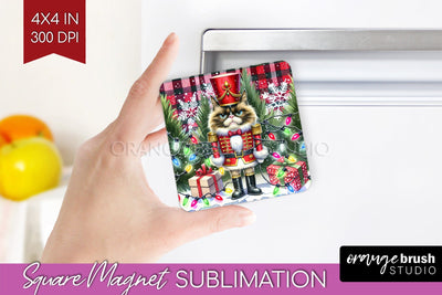 Christmas Cat Magnet Sublimation - Funny Square Magnet PNG Sublimation OrangeBrushStudio 