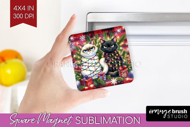 Christmas Cat Magnet Sublimation - Funny Square Magnet PNG Sublimation OrangeBrushStudio 
