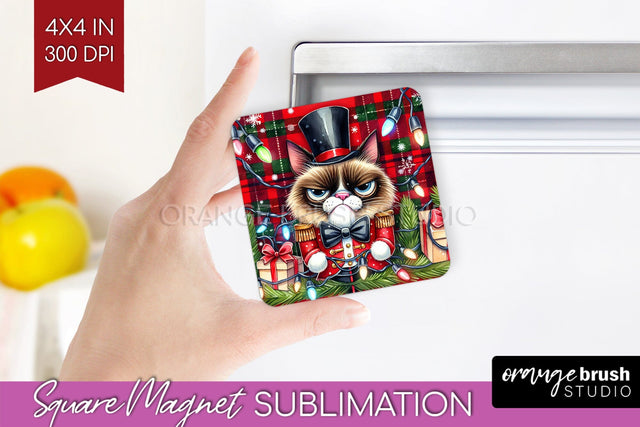 Christmas Cat Magnet Sublimation - Funny Square Magnet PNG Sublimation OrangeBrushStudio 