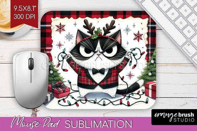 Christmas Cat Mouse Pad Sublimation - Funny Mousepad PNG Sublimation OrangeBrushStudio 