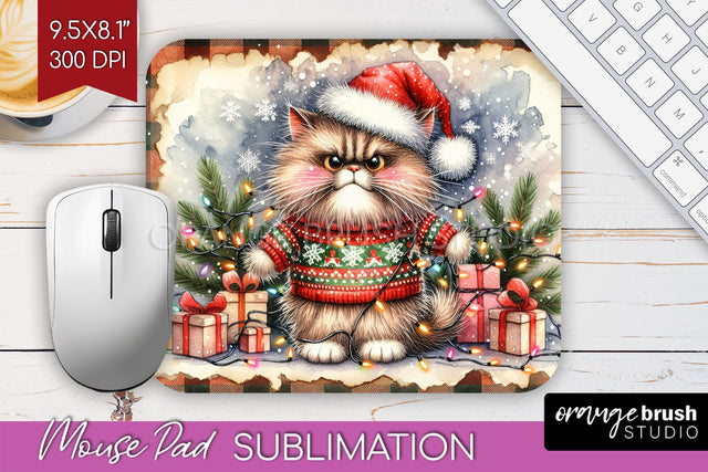 Christmas Cat Mouse Pad Sublimation - Funny Mousepad PNG Sublimation OrangeBrushStudio 