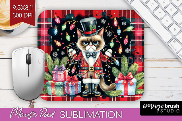 Christmas Cat Mouse Pad Sublimation - Funny Mousepad PNG Sublimation OrangeBrushStudio 