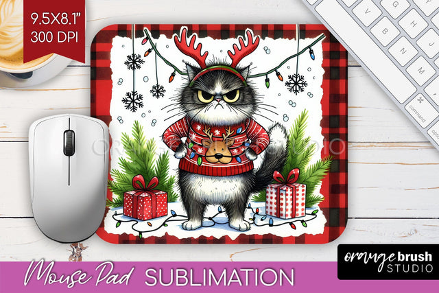 Christmas Cat Mouse Pad Sublimation - Funny Mousepad PNG Sublimation OrangeBrushStudio 
