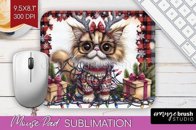 Christmas Cat Mouse Pad Sublimation - Funny Mousepad PNG Sublimation OrangeBrushStudio 