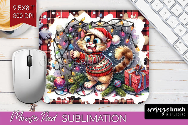 Christmas Cat Mouse Pad Sublimation - Funny Mousepad PNG Sublimation OrangeBrushStudio 