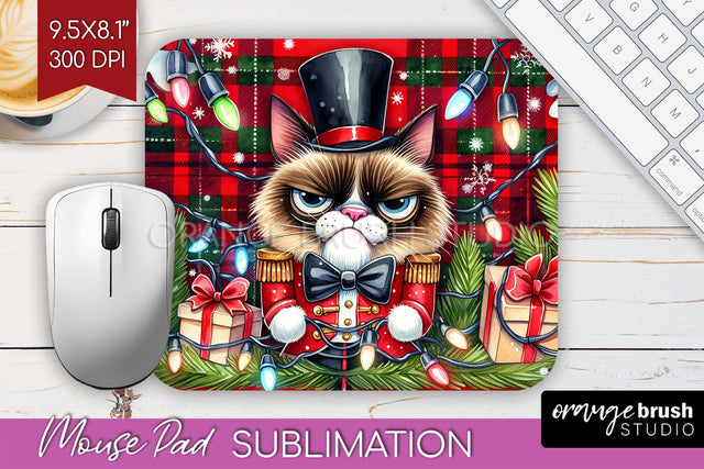 Christmas Cat Mouse Pad Sublimation - Funny Mousepad PNG Sublimation OrangeBrushStudio 