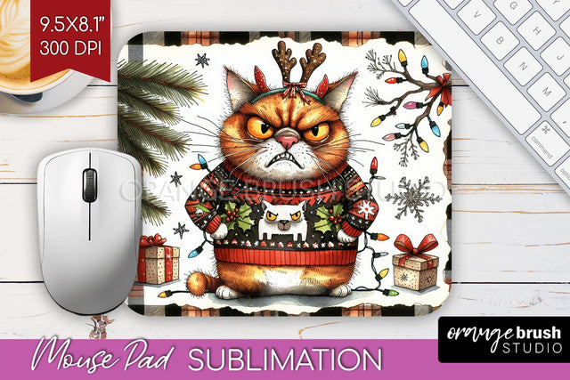 Christmas Cat Mouse Pad Sublimation - Funny Mousepad PNG Sublimation OrangeBrushStudio 