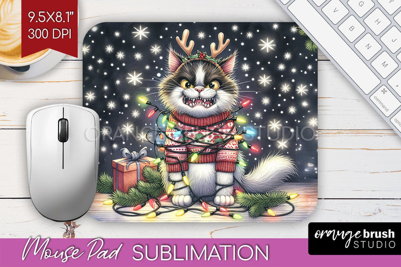 Christmas Cat Mouse Pad Sublimation - Funny Mousepad PNG Sublimation OrangeBrushStudio 
