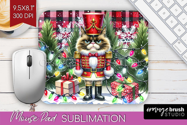 Christmas Cat Mouse Pad Sublimation - Funny Mousepad PNG Sublimation OrangeBrushStudio 