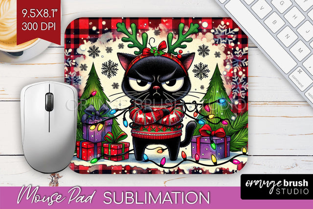 Christmas Cat Mouse Pad Sublimation - Funny Mousepad PNG Sublimation OrangeBrushStudio 
