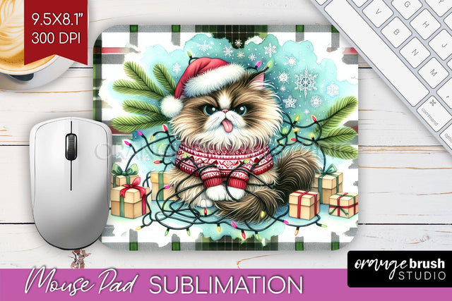 Christmas Cat Mouse Pad Sublimation - Funny Mousepad PNG Sublimation OrangeBrushStudio 