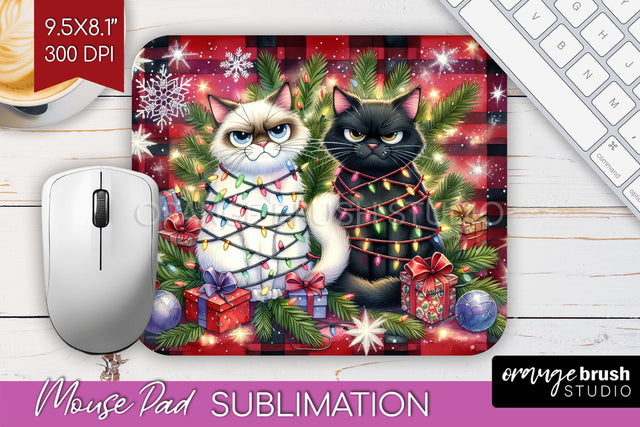 Christmas Cat Mouse Pad Sublimation - Funny Mousepad PNG Sublimation OrangeBrushStudio 