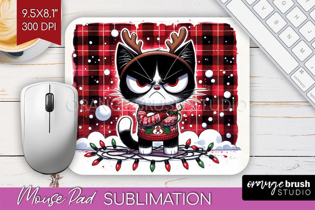 Christmas Cat Mouse Pad Sublimation - Funny Mousepad PNG Sublimation OrangeBrushStudio 