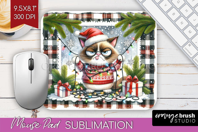 Christmas Cat Mouse Pad Sublimation - Funny Mousepad PNG Sublimation OrangeBrushStudio 