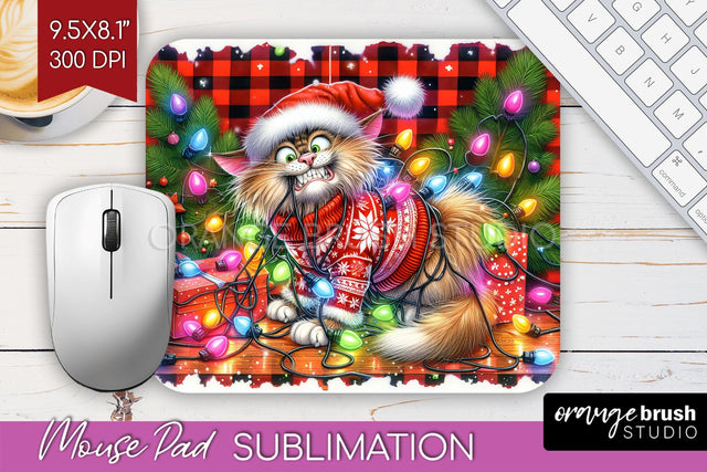 Christmas Cat Mouse Pad Sublimation - Funny Mousepad PNG Sublimation OrangeBrushStudio 