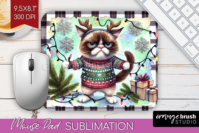 Christmas Cat Mouse Pad Sublimation - Funny Mousepad PNG Sublimation OrangeBrushStudio 