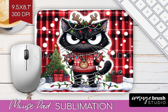 Christmas Cat Mouse Pad Sublimation - Funny Mousepad PNG Sublimation OrangeBrushStudio 