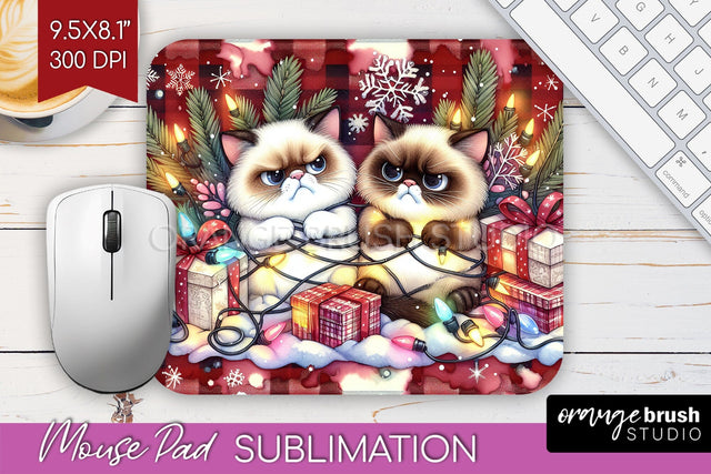 Christmas Cat Mouse Pad Sublimation - Funny Mousepad PNG Sublimation OrangeBrushStudio 
