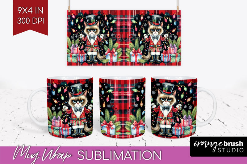 Christmas Cat Mug Wrap - Funny Mug PNG Sublimation Sublimation OrangeBrushStudio 