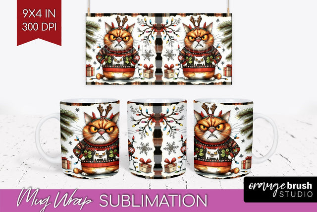 Christmas Cat Mug Wrap - Funny Mug PNG Sublimation Sublimation OrangeBrushStudio 