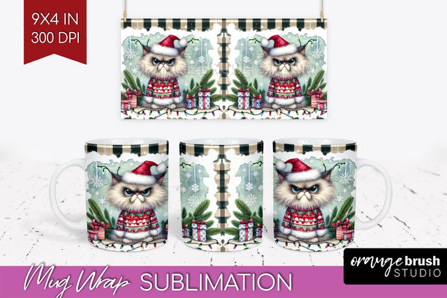 Christmas Cat Mug Wrap - Funny Mug PNG Sublimation Sublimation OrangeBrushStudio 