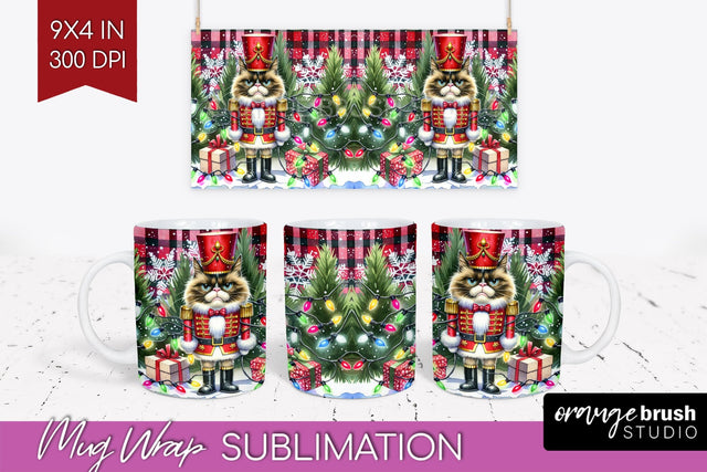 Christmas Cat Mug Wrap - Funny Mug PNG Sublimation Sublimation OrangeBrushStudio 