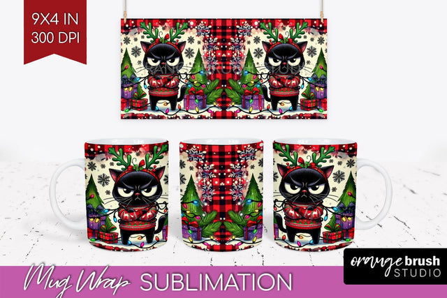Christmas Cat Mug Wrap - Funny Mug PNG Sublimation Sublimation OrangeBrushStudio 