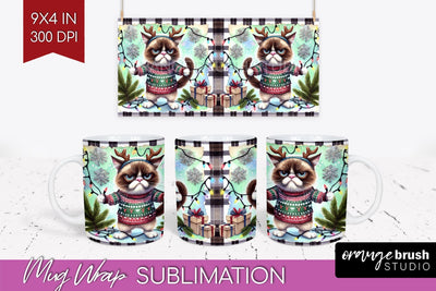 Christmas Cat Mug Wrap - Funny Mug PNG Sublimation Sublimation OrangeBrushStudio 