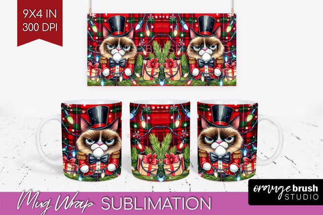 Christmas Cat Mug Wrap - Funny Mug PNG Sublimation Sublimation OrangeBrushStudio 