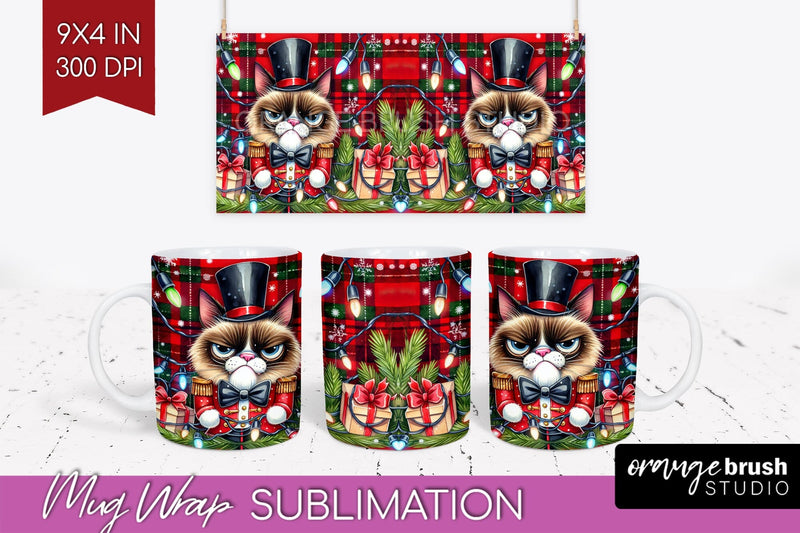 Christmas Cat Mug Wrap - Funny Mug PNG Sublimation Sublimation OrangeBrushStudio 