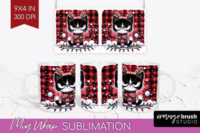 Christmas Cat Mug Wrap - Funny Mug PNG Sublimation Sublimation OrangeBrushStudio 