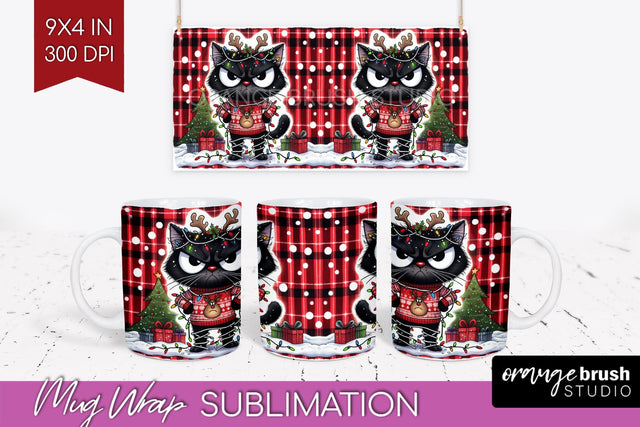 Christmas Cat Mug Wrap - Funny Mug PNG Sublimation Sublimation OrangeBrushStudio 