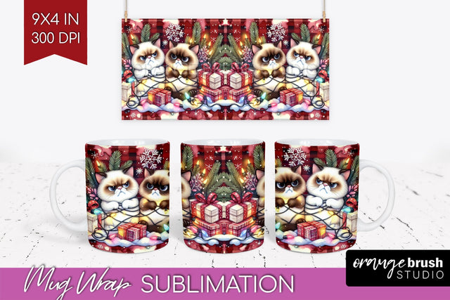 Christmas Cat Mug Wrap - Funny Mug PNG Sublimation Sublimation OrangeBrushStudio 