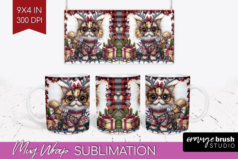 Christmas Cat Mug Wrap - Funny Mug PNG Sublimation Sublimation OrangeBrushStudio 