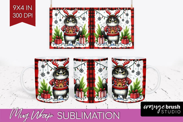 Christmas Cat Mug Wrap - Funny Mug PNG Sublimation Sublimation OrangeBrushStudio 